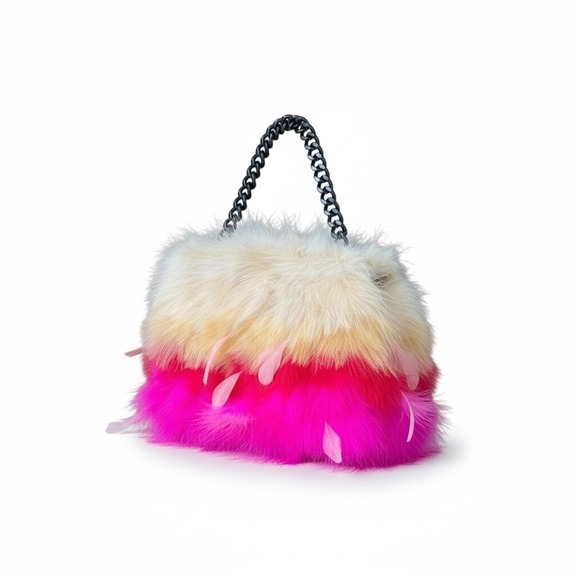 Betsey Johnson Handbags - Betsey Johnson Y2K Feather Bag Pink Ombré Gunmetal Chain Glam Rock Princess